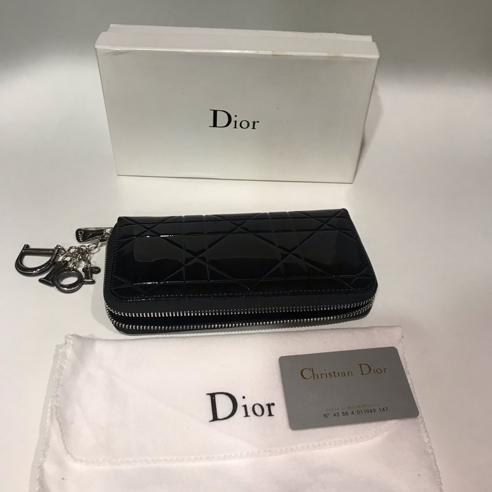 Dior patent leather cabbage zip around wallet